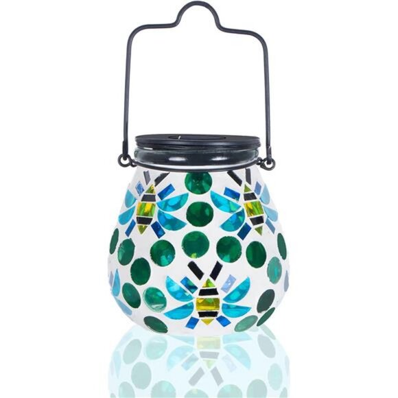 Mosaic Outdoor Lanterns - Glass Solar Hanging Lights Bee Hollow Out - Picture 1 of 7